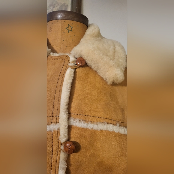 Vintage Women's Chestnut Suede and Cream Shearling Coat Size 16 - Picture 10 of 16